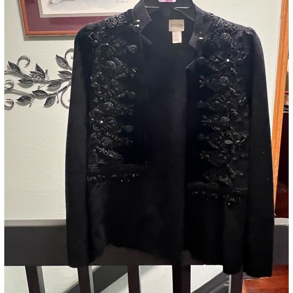 Chico's Black Embroidered Women's Open Blazer #056